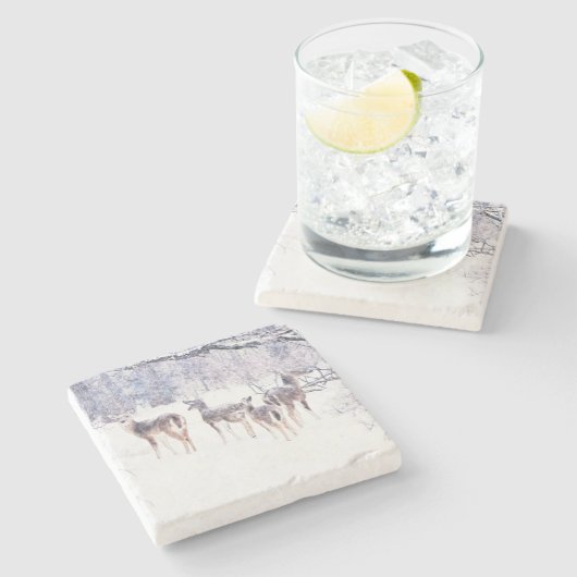 Hirsche im Schnee Winter Art Untersetzer (Seitenansicht)