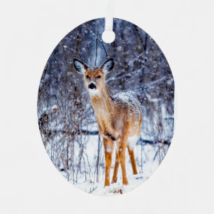 Hirsche im Schnee, Winterlandschaft Ornament Aus Metall