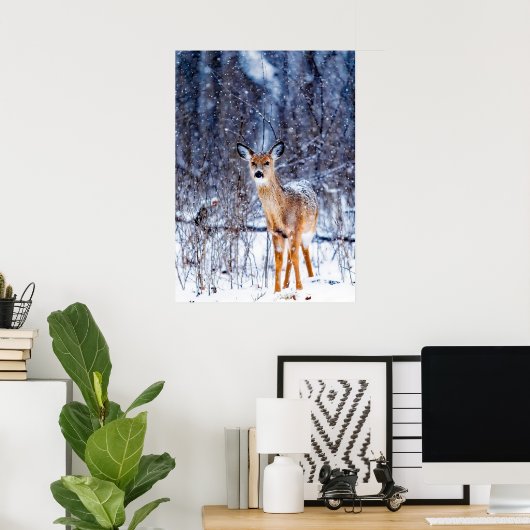 Hirsche im Schnee, Winterlandschaft Poster (Heimbüro)
