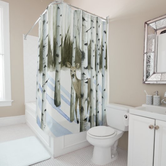 Hirsche im Schneefall Duschvorhang (Beispiel)