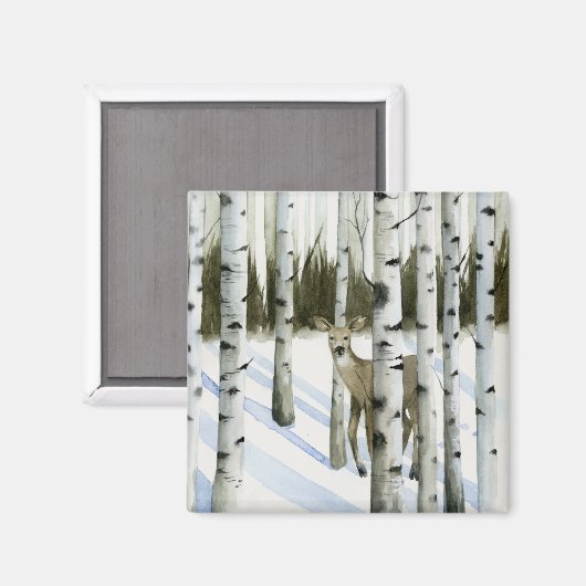 Hirsche im Schneefall Magnet (Vorderseite/Rückseite)