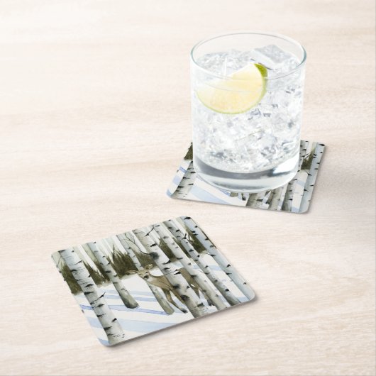 Hirsche im Schneefall Rechteckiger Pappuntersetzer (Vor Ort)