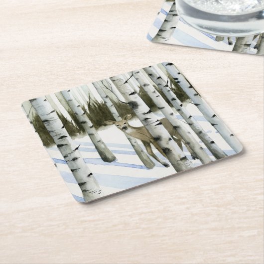 Hirsche im Schneefall Rechteckiger Pappuntersetzer (angewinkelt)