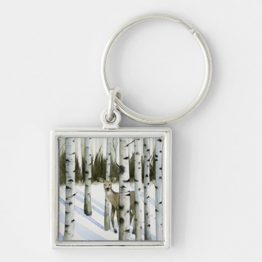 Hirsche im Schneefall Schlüsselanhänger (Vorne)