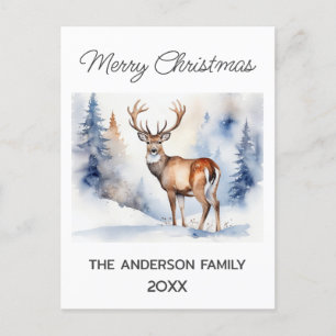 Hirsche im Schneewald Weihnachtsbaumen Wasserfarbe Postkarte