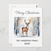Hirsche im Schneewald Weihnachtsbaumen Wasserfarbe Postkarte (Vorne/Hinten)