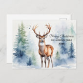 Hirsche im Schneewald Weihnachtsbaumen Wasserfarbe Postkarte (Vorne/Hinten)