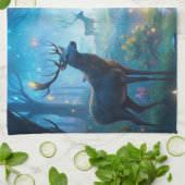 Hirsche im verzauberten Wald Geschirrtuch (Gefaltet)