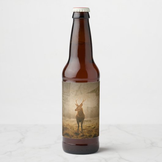 Hirsche im Wald Bierflaschenetikett (Vorderseite)