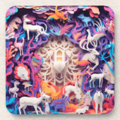 Hirsche im Wald. Diorama Getränkeuntersetzer (Vorderseite)