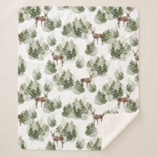 Hirsche im Wald Evergreen Fleece Blanket Sherpadecke
