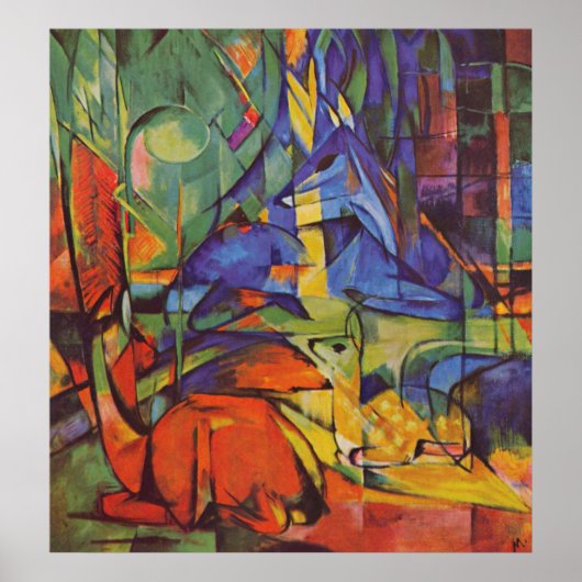 Hirsche im Wald Franz Marc Poster (Vorne)