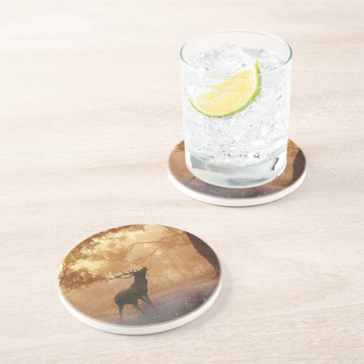 Hirsche im Wald Getränkeuntersetzer (Seite)