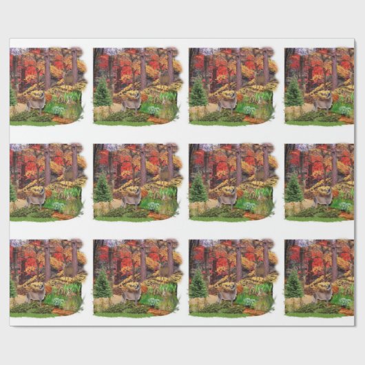 Hirsche im Wald / Herbstsaison Geschenkpapier (Flach)