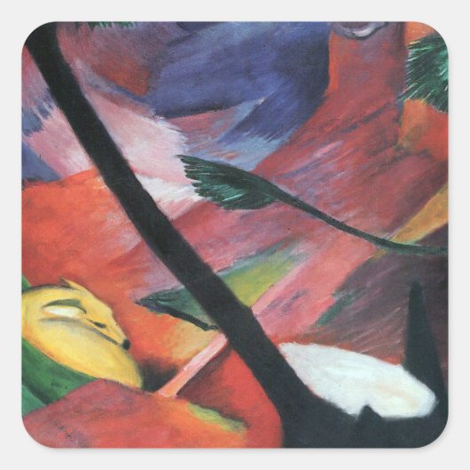 Hirsche im Wald II von Franz Marc; Reh im Walde Quadratischer Aufkleber (Vorderseite)