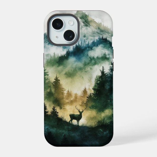 Hirsche im Wald iPhone 15 Hülle (Rückseite)