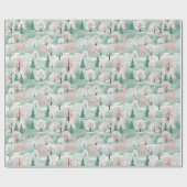 Hirsche im Wald Mint Grün und Rosa Weihnachten Geschenkpapier (Flach)