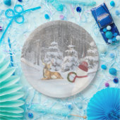 Hirsche im Wald mit Weihnachtsschneemann Pappteller (Party)