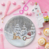 Hirsche im Wald mit Weihnachtsschneemann Pappteller (Party)