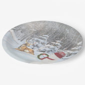 Hirsche im Wald mit Weihnachtsschneemann Pappteller (Schrägansicht)