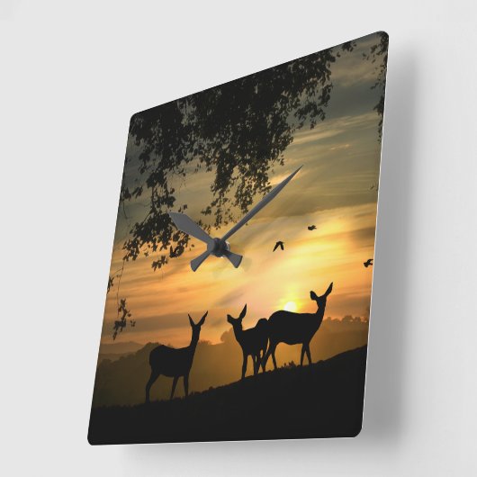 Hirsche im Wald Quadratische Wanduhr (Winkel)