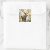Hirsche im Wald Quadratischer Aufkleber (Tasche)