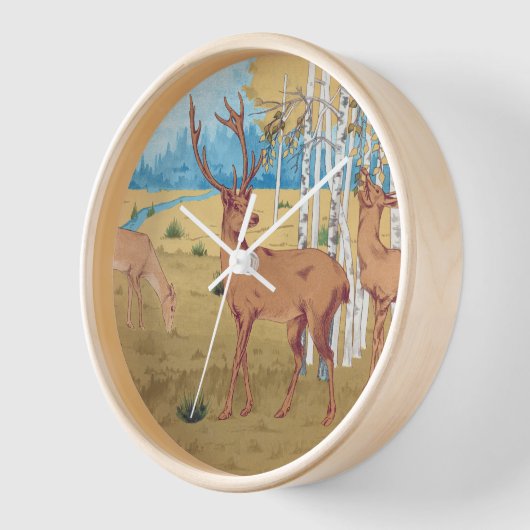 Hirsche im Wald Vintages Tier Uhr (Winkel)