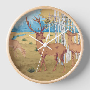 Hirsche im Wald Vintages Tier Uhr