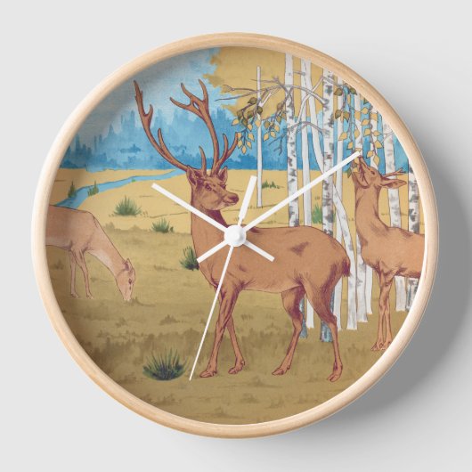 Hirsche im Wald Vintages Tier Uhr (Vorderseite)