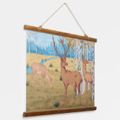 Hirsche im Wald Vintages Tier Wandteppich Mit Holzrahmen (Gewinkelt)