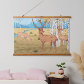 Hirsche im Wald Vintages Tier Wandteppich Mit Holzrahmen (Schlafzimmer)