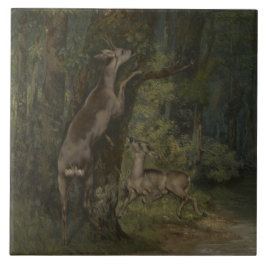 Hirsche im Wald (von Gustave Courbet) Fliese