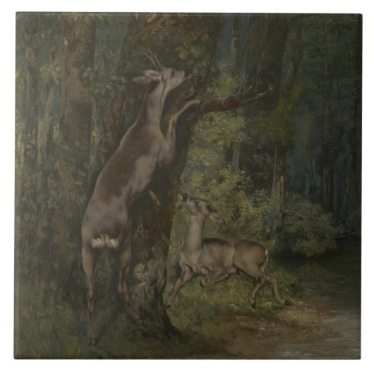 Hirsche im Wald (von Gustave Courbet) Fliese (Vorderseite)