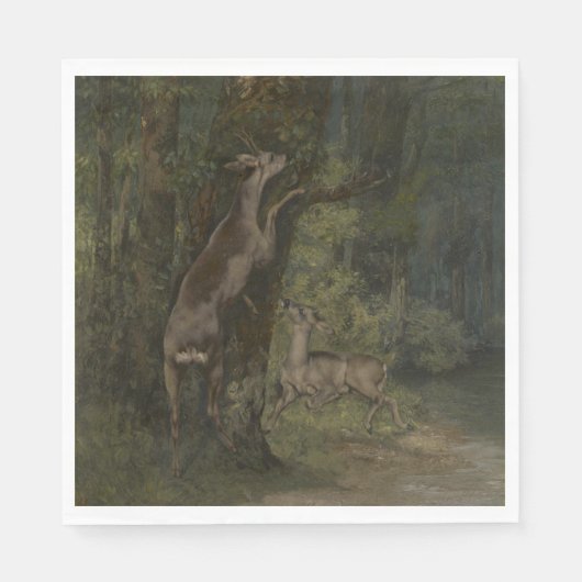 Hirsche im Wald (von Gustave Courbet) Serviette (Vorderseite)
