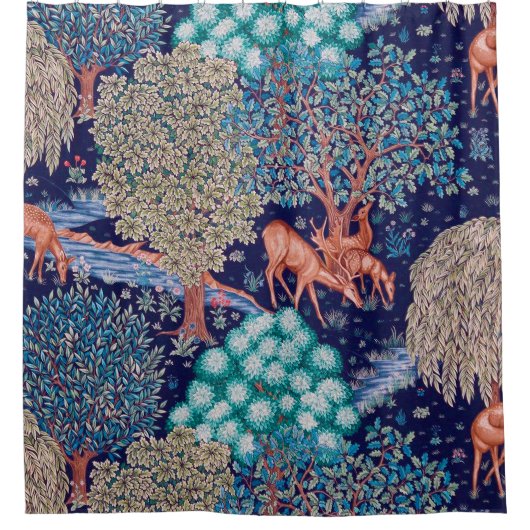Hirsche im Wald, William Morris Duschvorhang (Vorderseite)