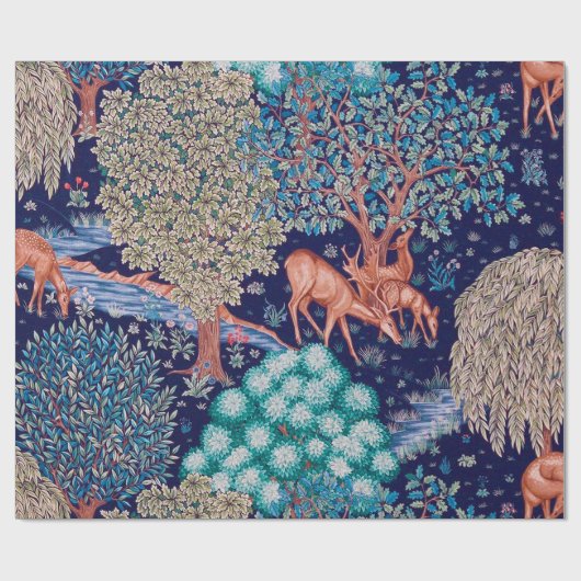 Hirsche im Wald, William Morris Geschenkpapier (Flach)