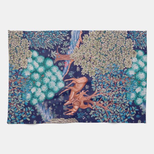 Hirsche im Wald, William Morris Geschirrtuch (Horizontal)