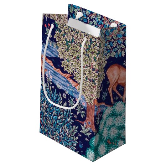 Hirsche im Wald, William Morris Kleine Geschenktüte (Rückseite Schrägansicht)