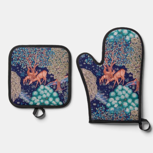 Hirsche im Wald, William Morris Ofenhandschuh & Topflappen-Set (Vorderseite)