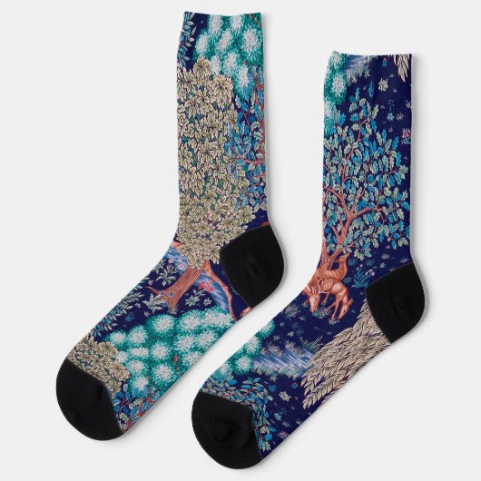 Hirsche im Wald, William Morris Socken (Linkes Detail)