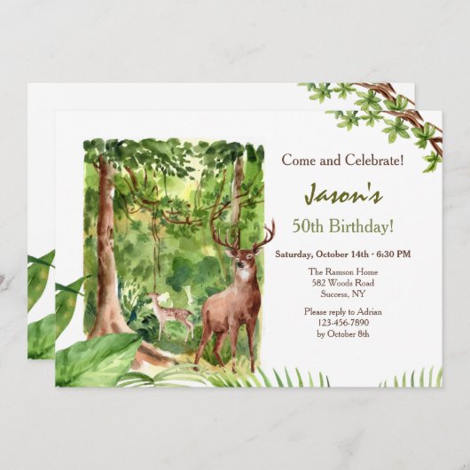Hirsche im Wilden Geburtstag Einladung (Vorne/Hinten)