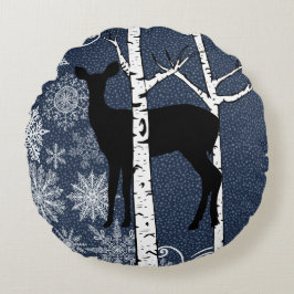 Hirsche im Winter Birch Forest Round Pillow Rundes Kissen