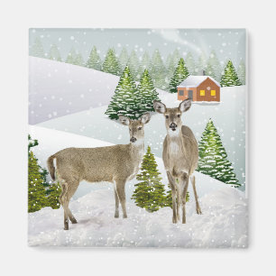 Hirsche im Winter mit Schnee-Kühlschrankmagnet Magnet