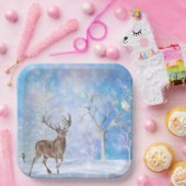 Hirsche im Winter-Wald Urlaub Pappteller (Party)