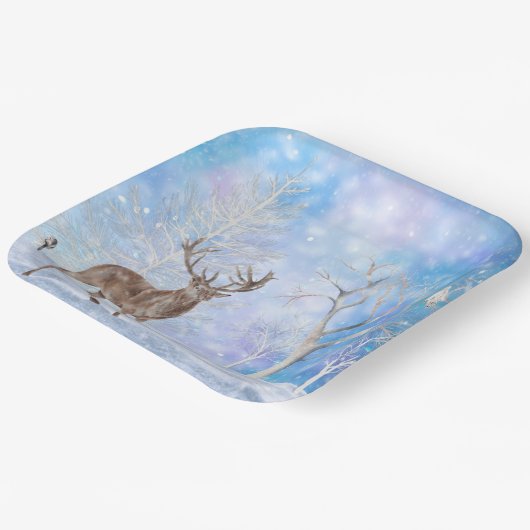 Hirsche im Winter-Wald Urlaub Pappteller (Gewinkelt)