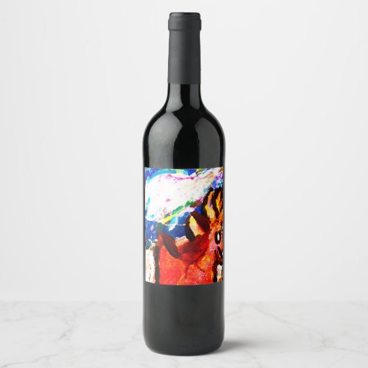 Hirsche im Winter Weinetikett (Vorderseite)