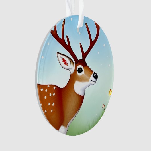 Hirsche im Winter Wunderland Szene Ornament (Vorderseite)