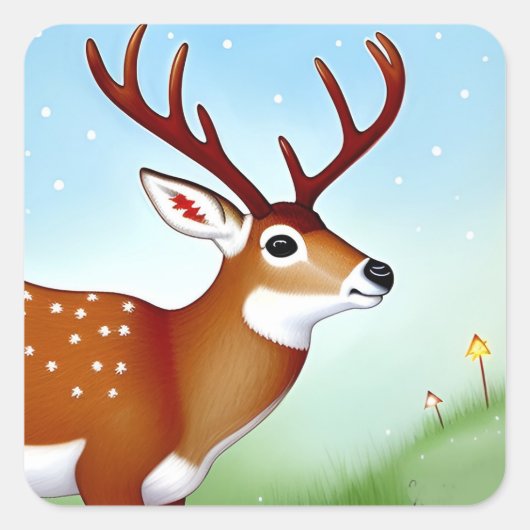Hirsche im Winter Wunderland Szene Quadratischer Aufkleber (Vorderseite)