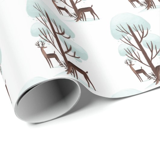 Hirsche im Winterwald Geschenkpapier (Rolleneckpunkt)