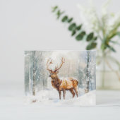 Hirsche im Winterwald mit Schnee Aquarellmalerei Postkarte (Stehend Vorderseite)